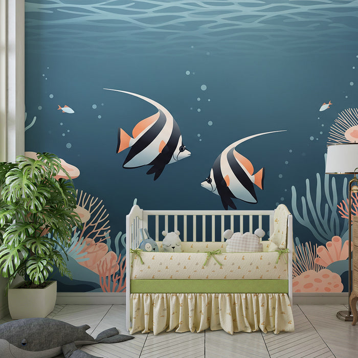 Tapete Kinderzimmer | Warme Meeresfische und Korallen in einer Unterwasserwelt