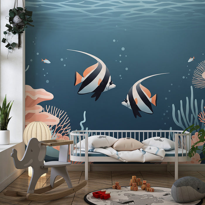 Tapete Kinderzimmer | Warme Meeresfische und Korallen in einer Unterwasserwelt