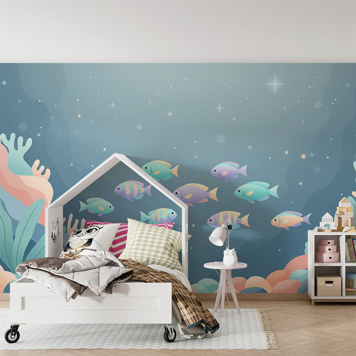 Papier peint chambre enfant | Poissons exotiques et coraux dans un décor sous-marin