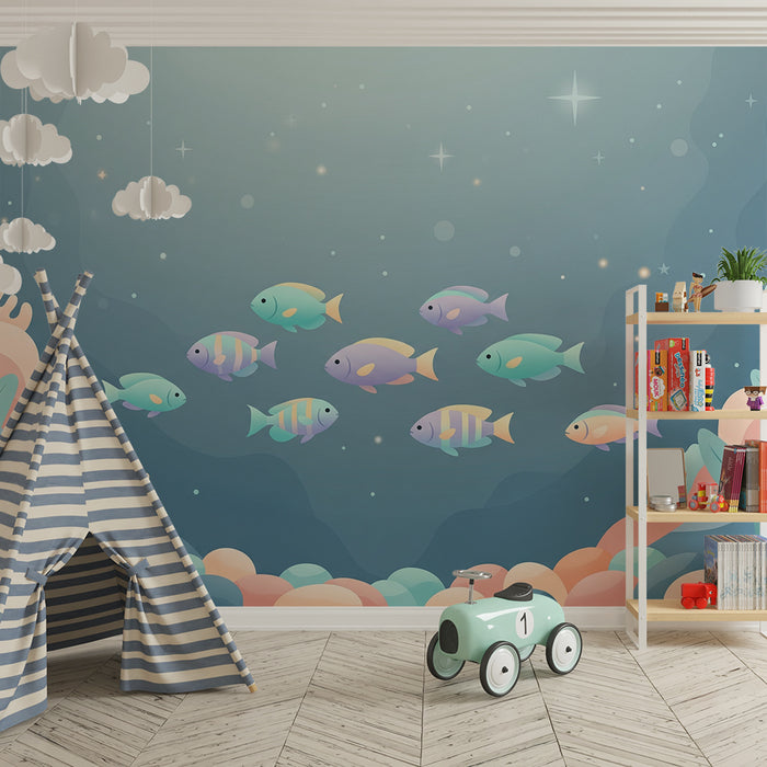 Papier peint chambre enfant | Poissons exotiques et coraux dans un décor sous-marin