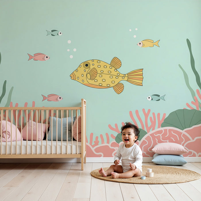 Papel de parede para quarto infantil | Peixes exóticos e recife de coral subaquático
