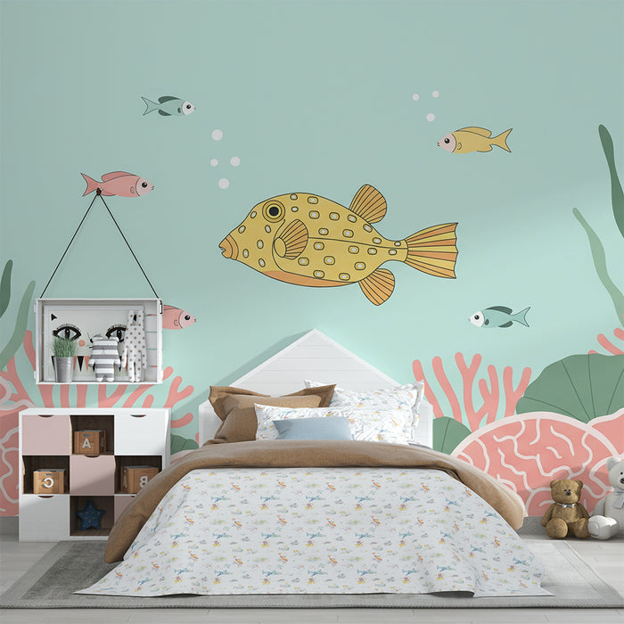 Papel de parede para quarto infantil | Peixes exóticos e recife de coral subaquático