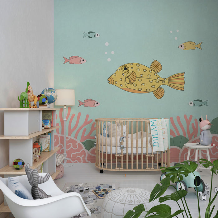 Papel de parede para quarto infantil | Peixes exóticos e recife de coral subaquático