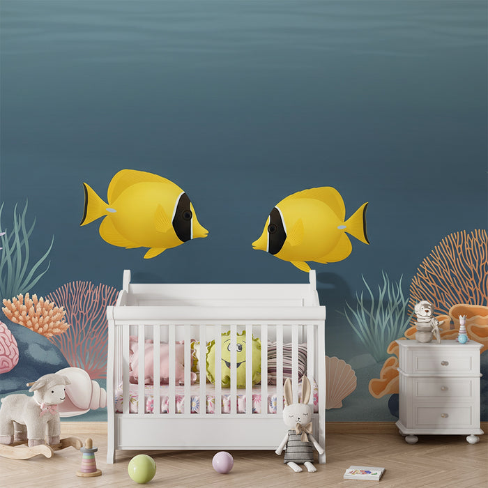 Børneværelses tapet | Guldfisk og farverige koraller under vandet