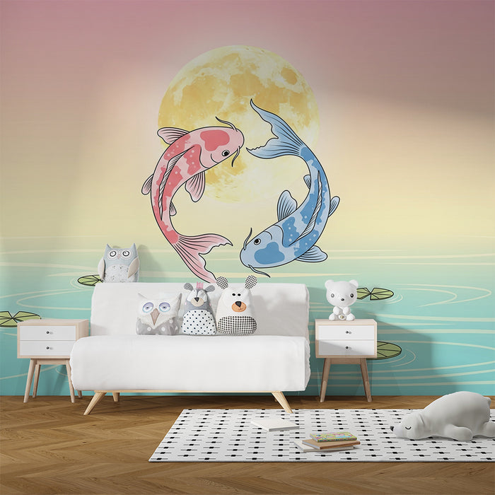 Papel de parede criança | Peixes koi em um lago tranquilo sob a lua
