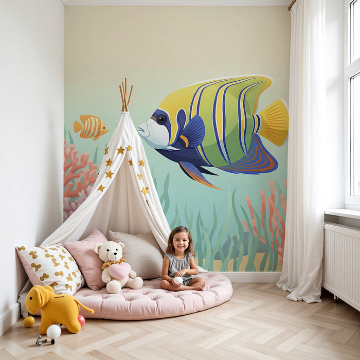 Papier peint chambre enfant | Poissons tropicaux aux couleurs vives et coraux