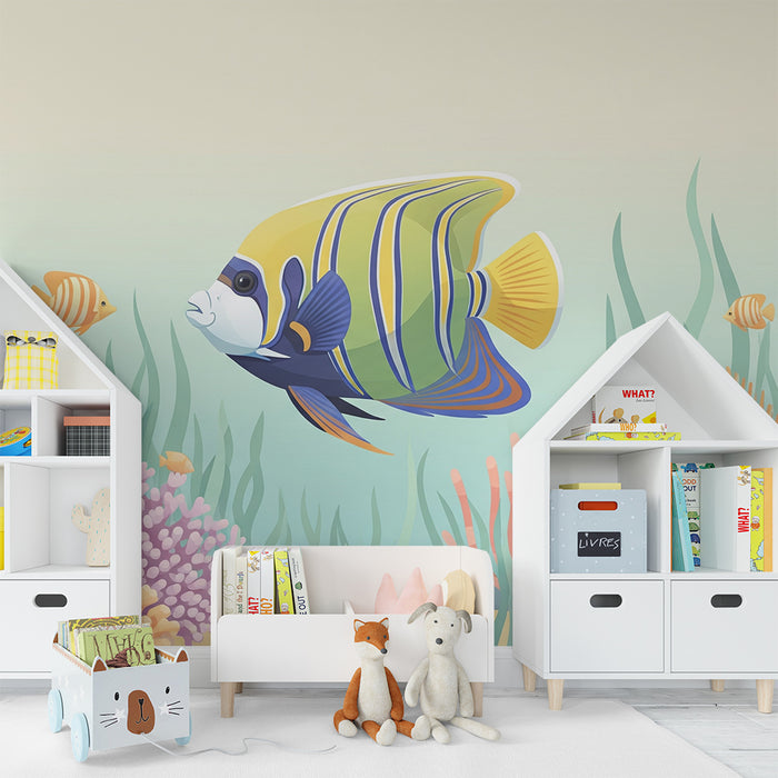 Papier peint chambre enfant | Poissons tropicaux aux couleurs vives et coraux