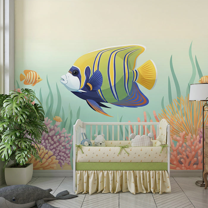 Papier peint chambre enfant | Poissons tropicaux aux couleurs vives et coraux