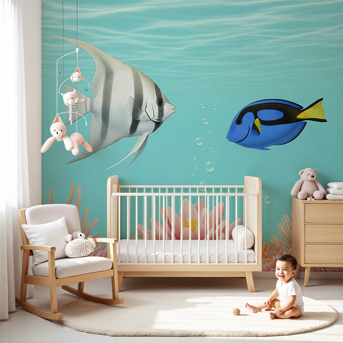 Tapete Kinderzimmer | Bunte tropische Fische und Unterwasserkorallen