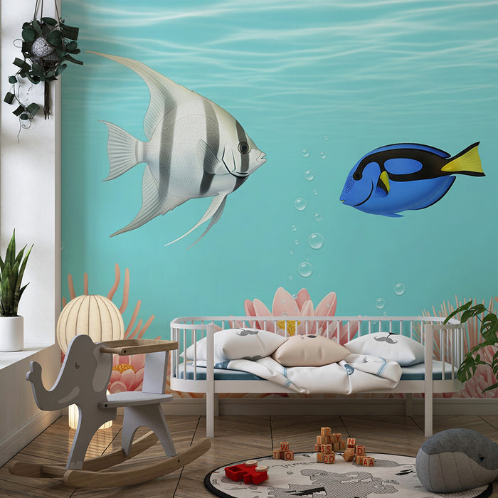 Tapete Kinderzimmer | Bunte tropische Fische und Unterwasserkorallen