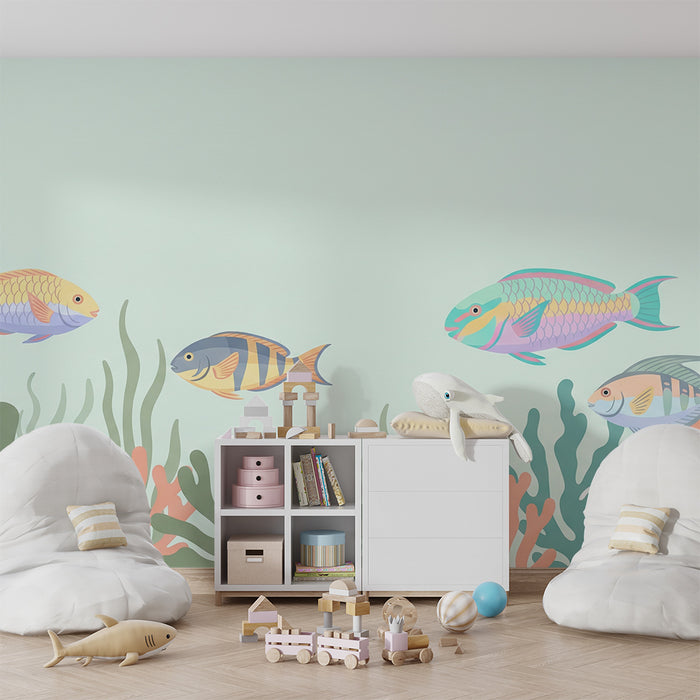 Tapete Kinderzimmer | Tropische Fische in einer Korallenlandschaft