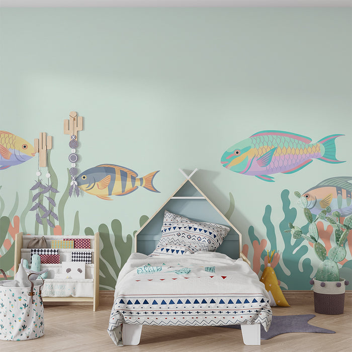 Tapete Kinderzimmer | Tropische Fische in einer Korallenlandschaft