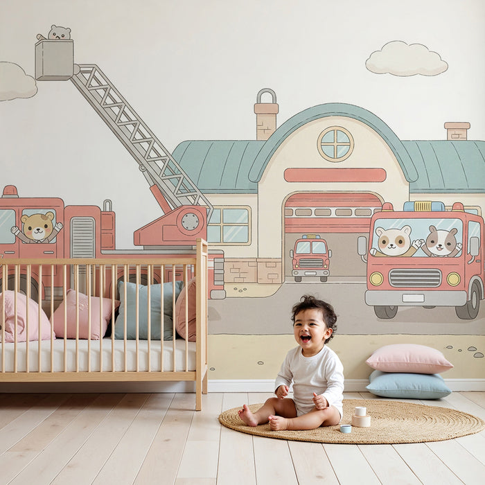 Detská izba tapeta | Hasiči a zvieratá v akcii