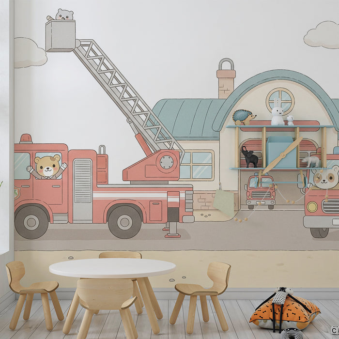 Detská izba tapeta | Hasiči a zvieratá v akcii
