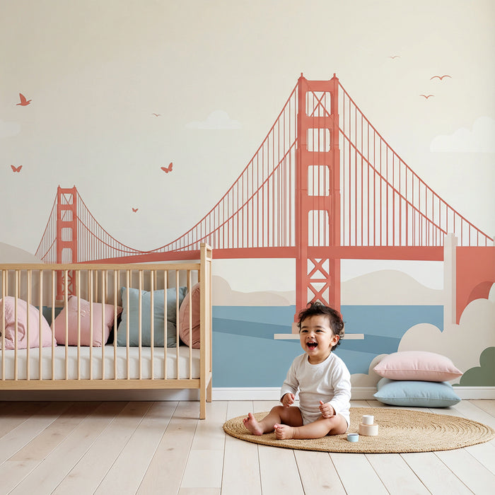 Children's bedroom wallpaper | Iconic bridge and calming landscape