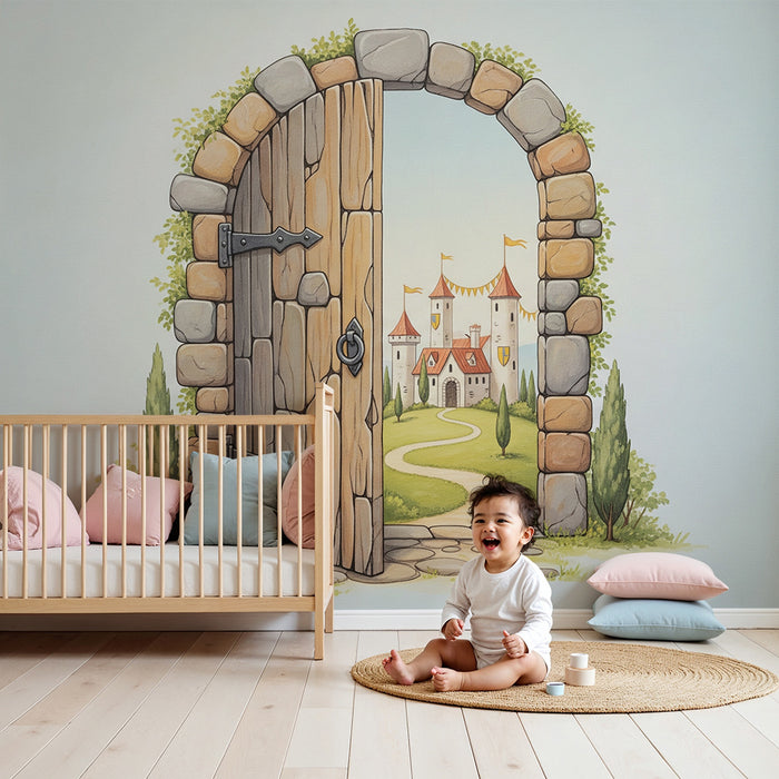 Papier peint chambre enfant | Portail magique vers un château féerique