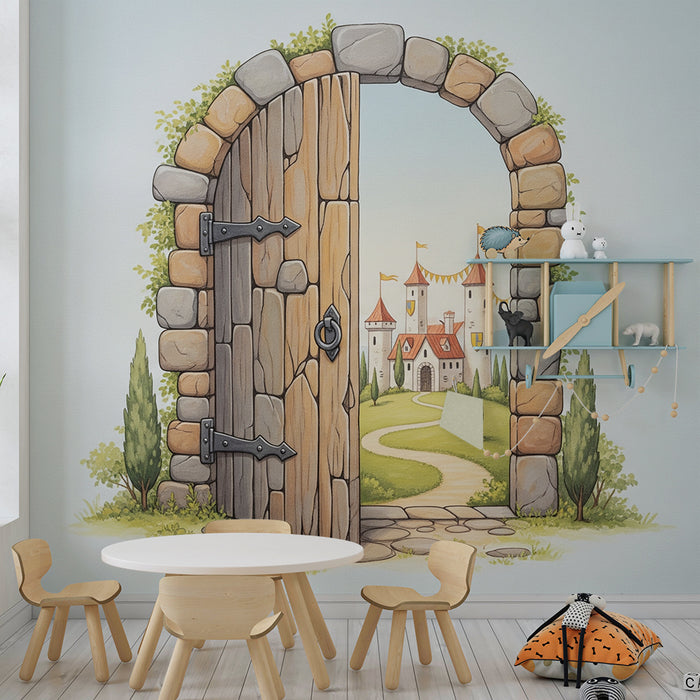 Papier peint chambre enfant | Portail magique vers un château féerique
