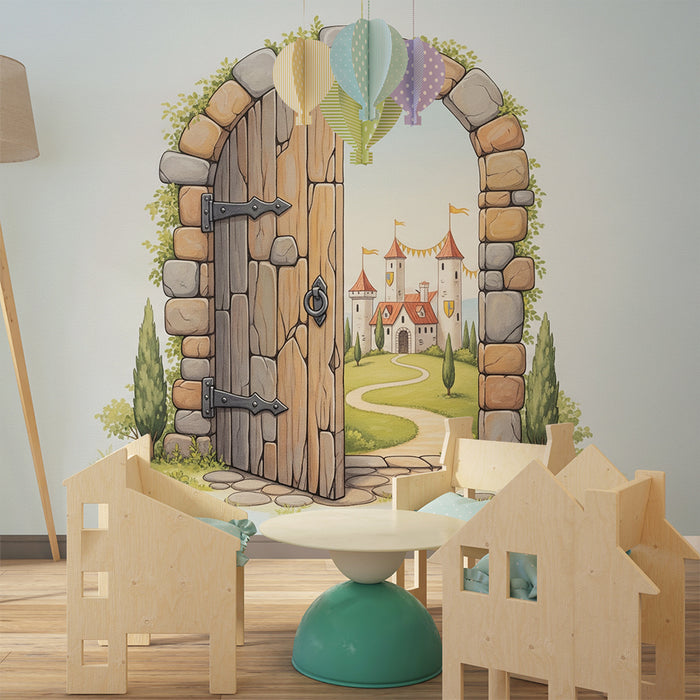 Papier peint chambre enfant | Portail magique vers un château féerique