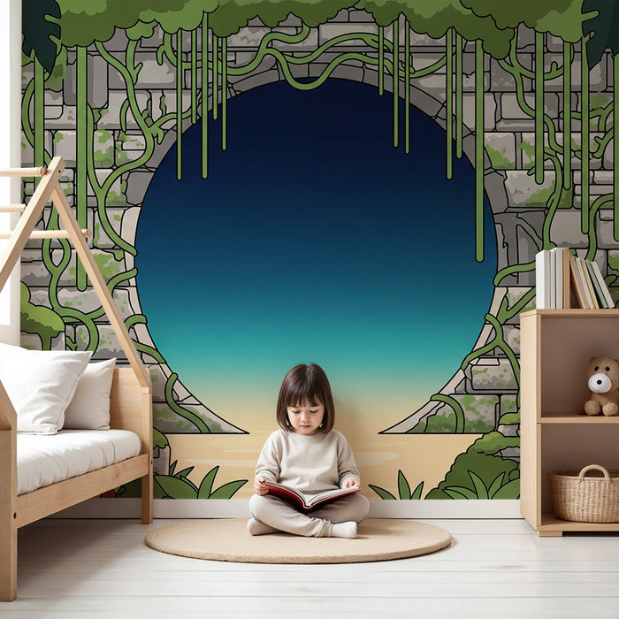 Kids' Room Wallpaper | Mysterious Portal Surrounded by Lush Greenery
