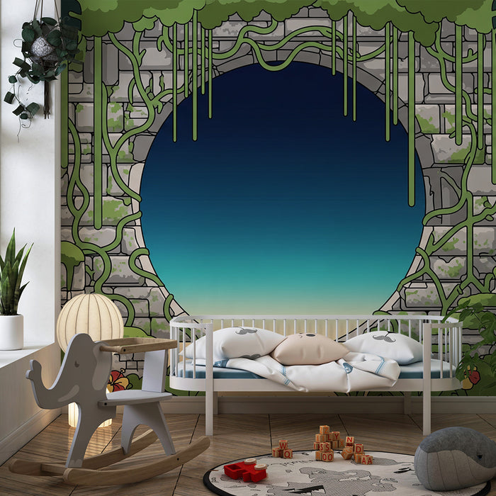 Kids' Room Wallpaper | Mysterious Portal Surrounded by Lush Greenery