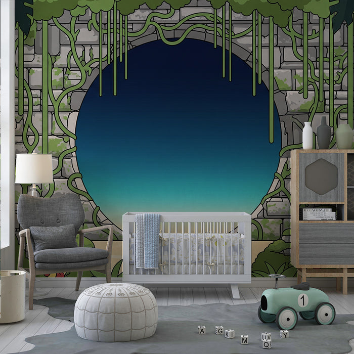 Kids' Room Wallpaper | Mysterious Portal Surrounded by Lush Greenery