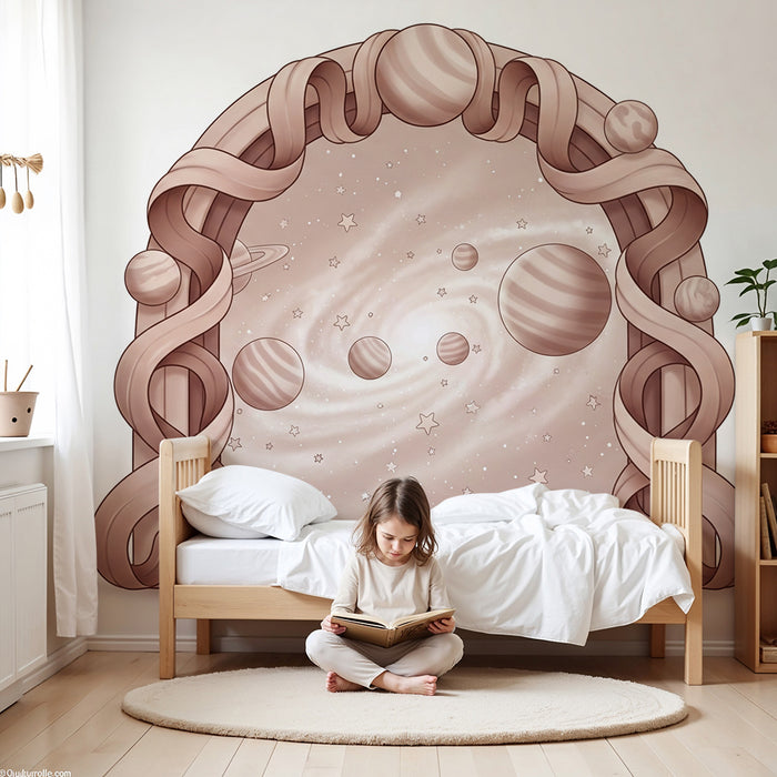 Papel pintado infantil | Portal al universo con planetas y estrellas