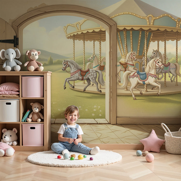 Papier peint chambre enfant | Portail vers un carrousel enchanté avec chevaux