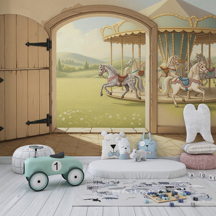 Papier peint chambre enfant | Portail vers un carrousel enchanté avec chevaux