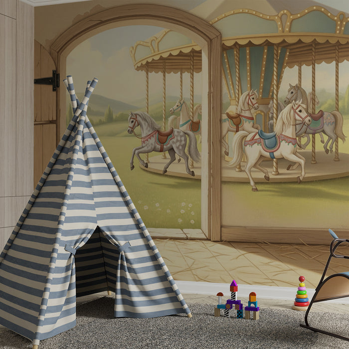 Papier peint chambre enfant | Portail vers un carrousel enchanté avec chevaux