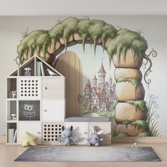 Papier peint chambre enfant | Porte magique vers un château féerique