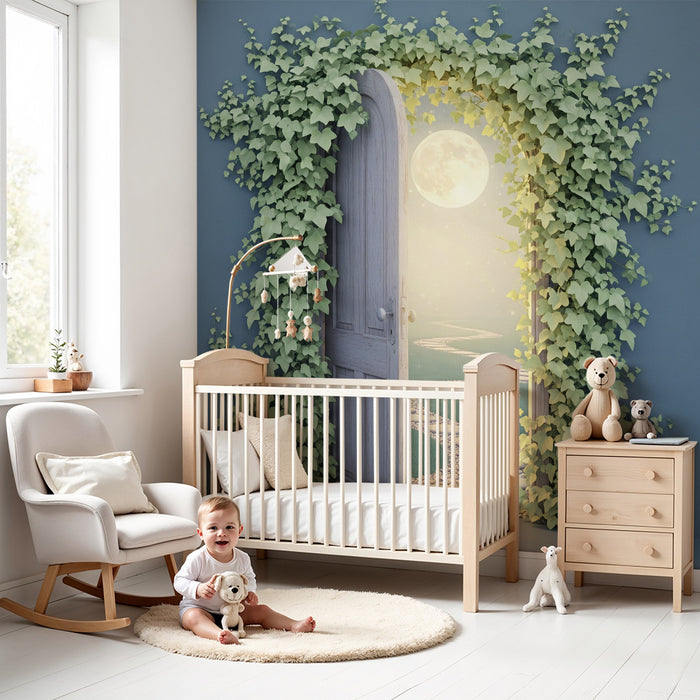 Children's bedroom wallpaper | Open door to a magical path under the moon