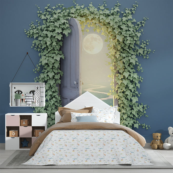 Children's bedroom wallpaper | Open door to a magical path under the moon