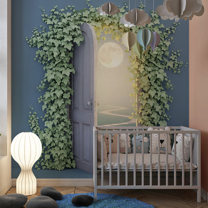 Children's bedroom wallpaper | Open door to a magical path under the moon