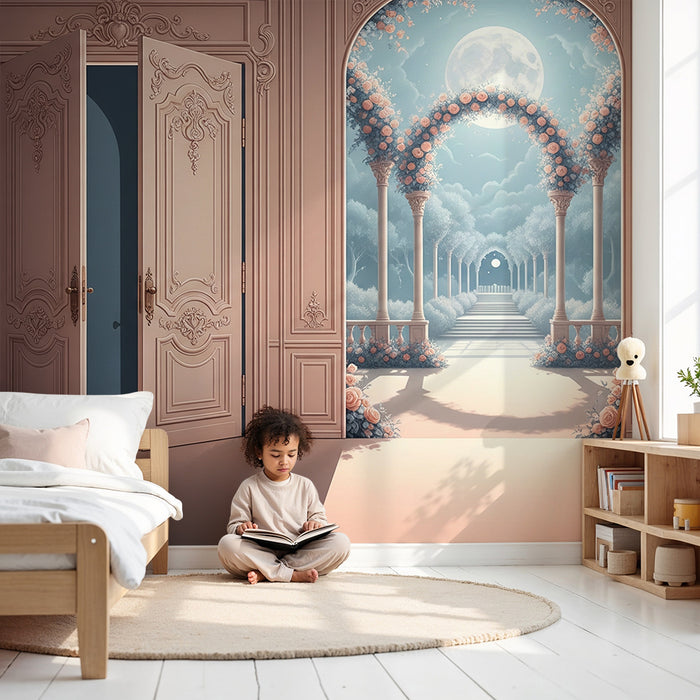 Papier peint chambre enfant | Portes élégantes ouvrant sur un jardin féerique