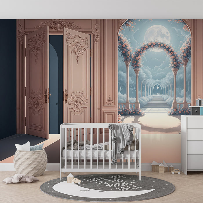 Papier peint chambre enfant | Portes élégantes ouvrant sur un jardin féerique
