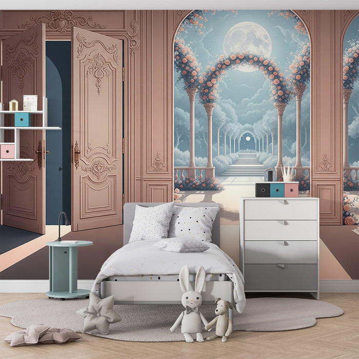 Papier peint chambre enfant | Portes élégantes ouvrant sur un jardin féerique