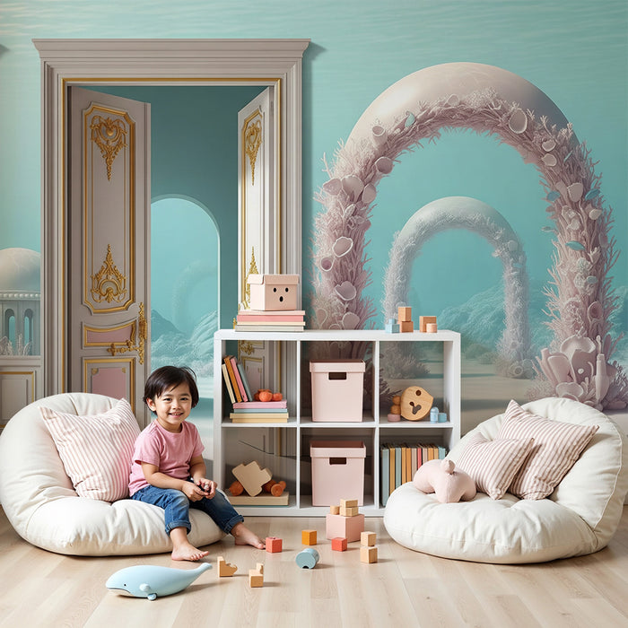 Papier peint chambre enfant | Portes majestueuses vers un monde sous-marin féerique