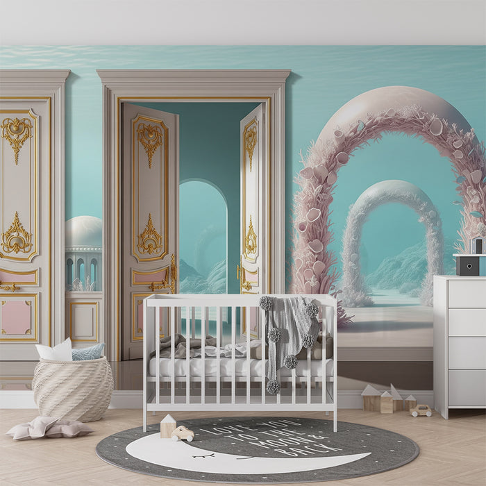 Papier peint chambre enfant | Portes majestueuses vers un monde sous-marin féerique