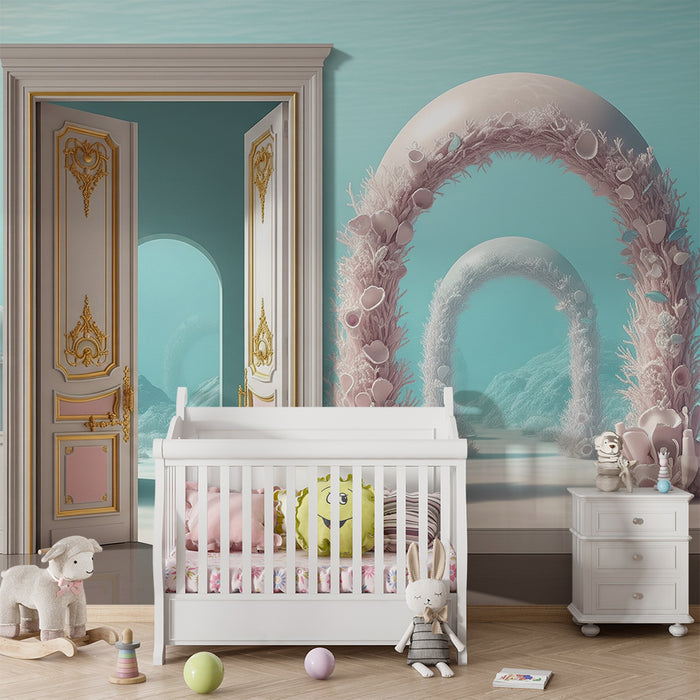 Papier peint chambre enfant | Portes majestueuses vers un monde sous-marin féerique