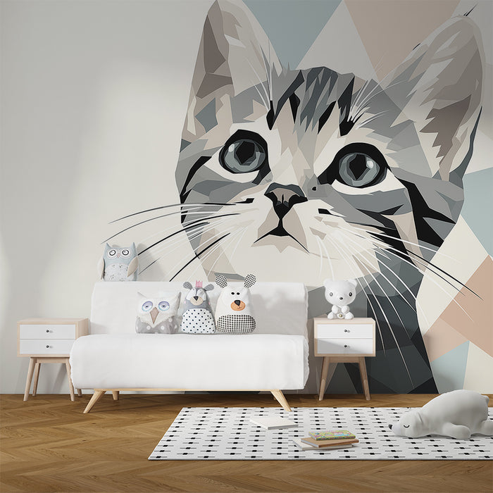 Kinderkamer behang | Moderne portret van een kat met expressieve ogen