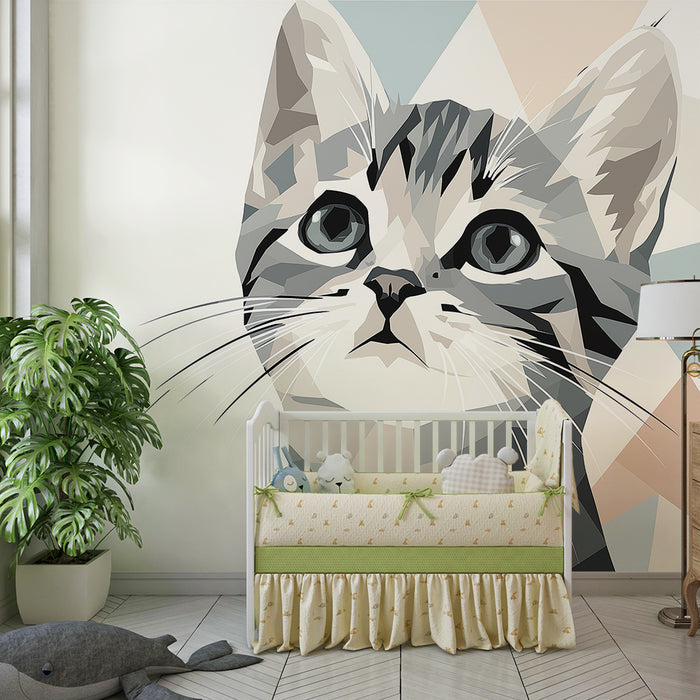 Kinderkamer behang | Moderne portret van een kat met expressieve ogen
