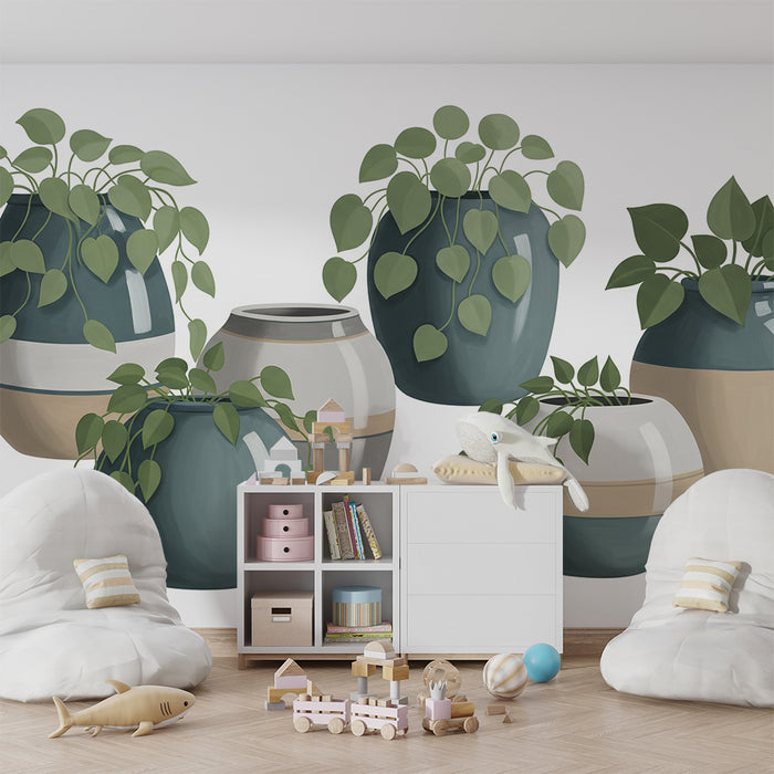 Kids' Room Wallpaper | Modern Flower Pots with Climbing Plants