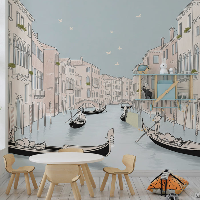 Børnetapet | Gondoltur i Venedig med pastelfarvede facader