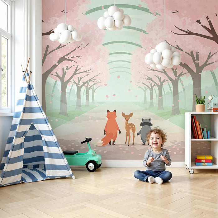 Kids room wallpaper | Enchanted walk under the blooming cherry trees