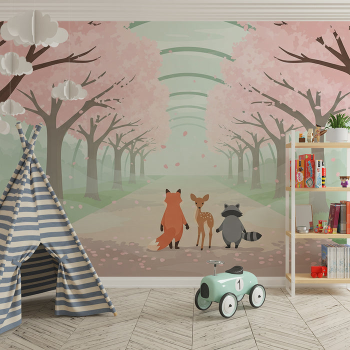 Kids room wallpaper | Enchanted walk under the blooming cherry trees