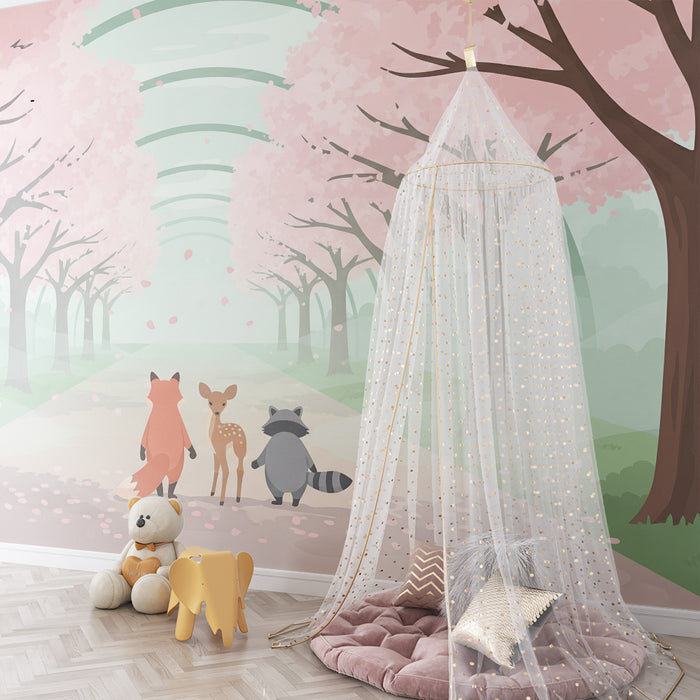 Kids room wallpaper | Enchanted walk under the blooming cherry trees
