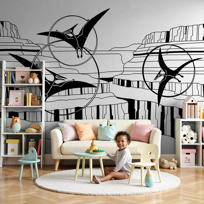 Papel pintado infantil | Pterodáctilos sobrevolando cañones