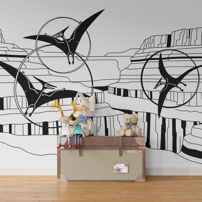 Papel pintado infantil | Pterodáctilos sobrevolando cañones
