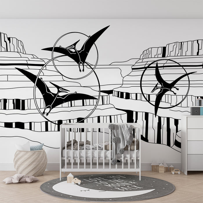 Papel pintado infantil | Pterodáctilos sobrevolando cañones