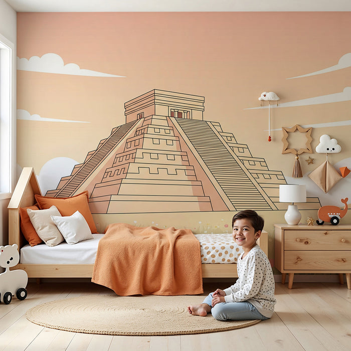 Børneværelses-tapet | Ægyptiske pyramider med farverige blomster